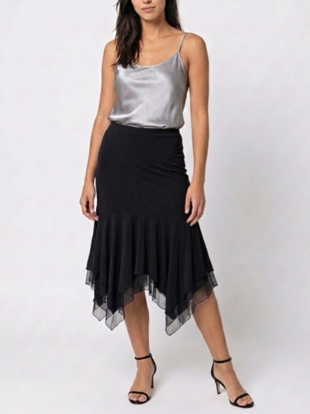 NWT Express Black Handkerchief Hem Midi Skirt - Women's Elegant Flowy Skirt